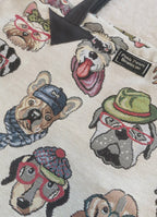 Dog print tote shopping bag with genuine leather handles