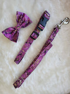 Purple & Gold Marble collar dog bow