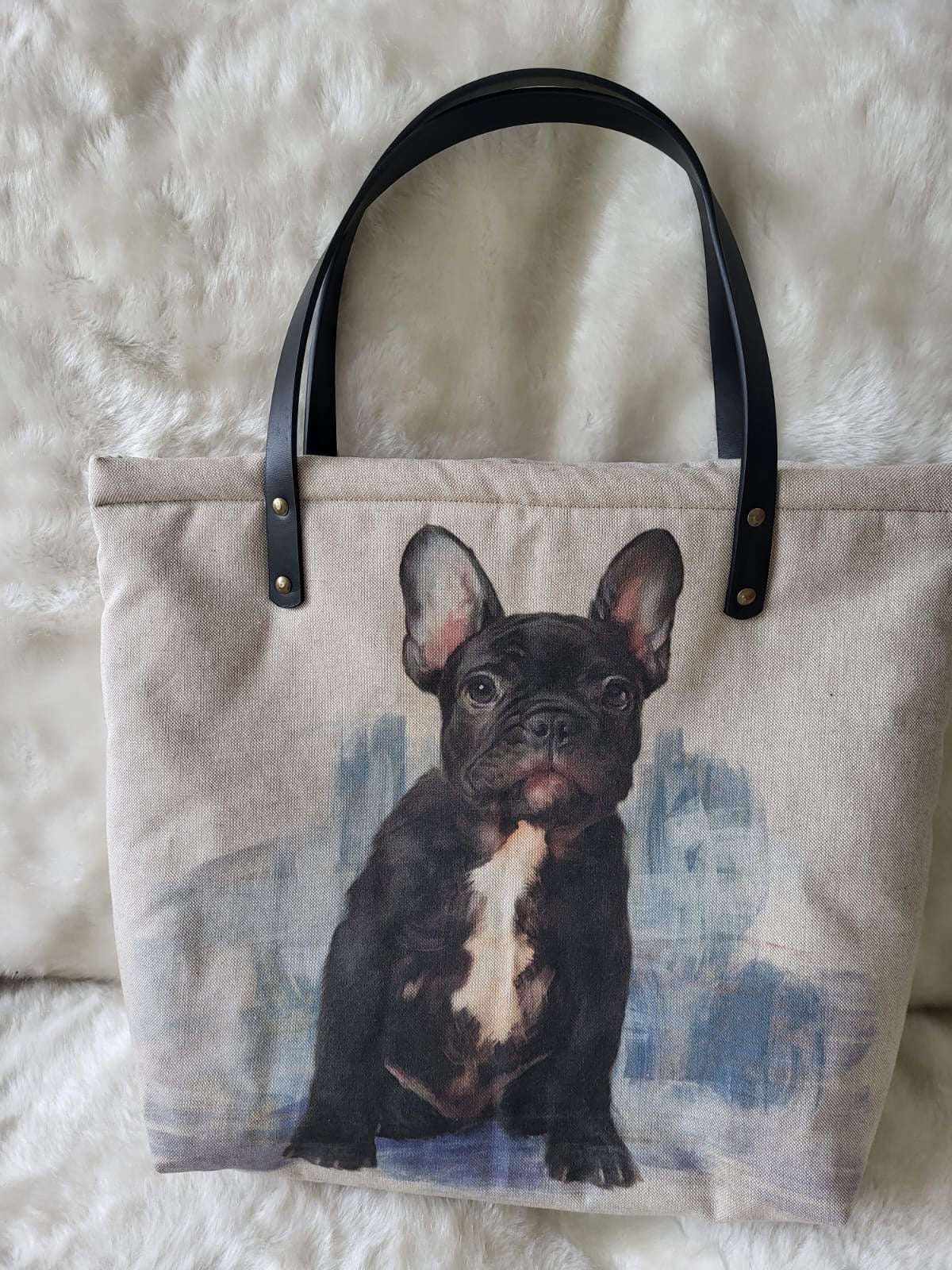 French Bulldog print tote shopping bag