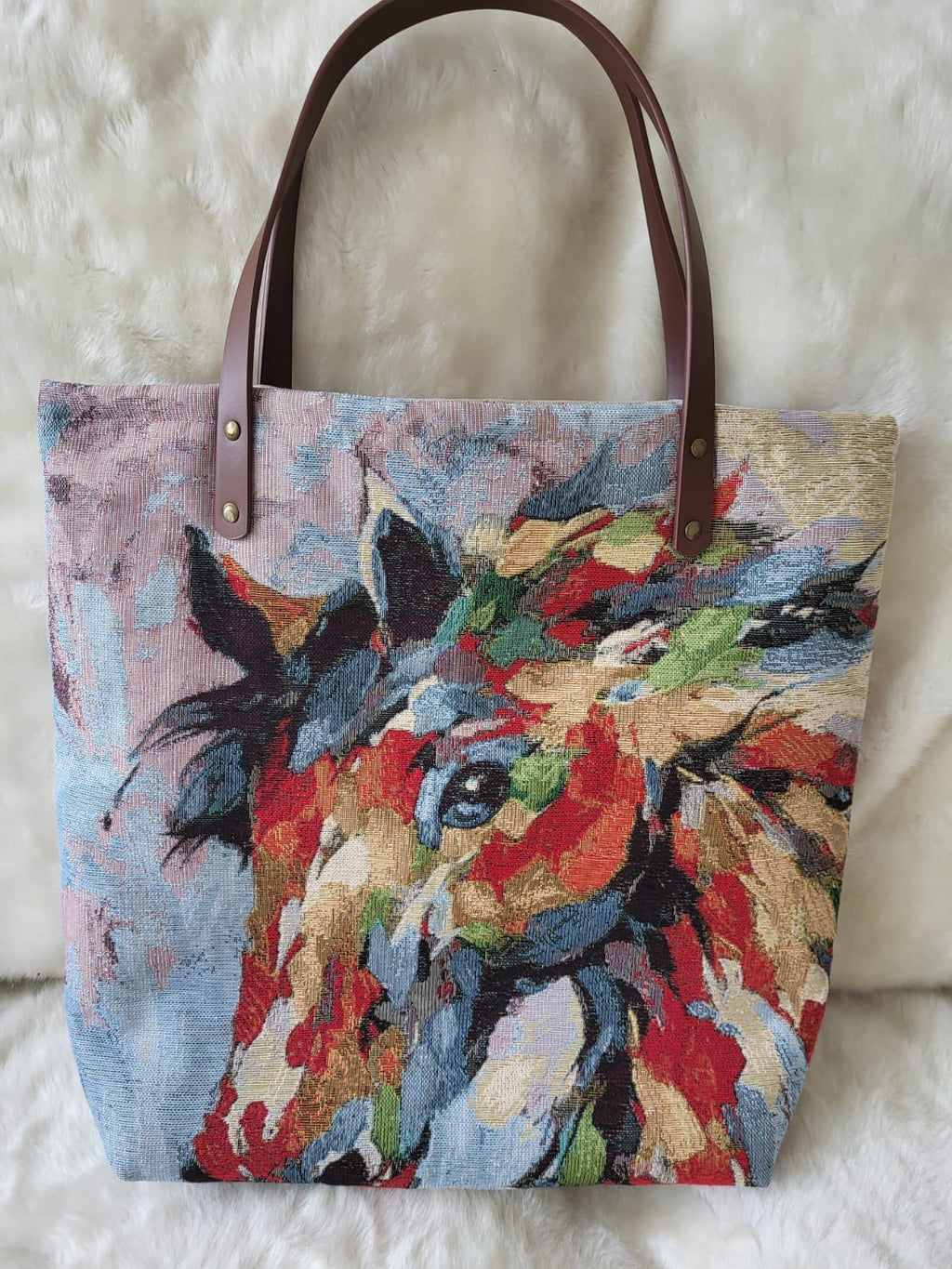 Horse print tapestry tote shopping bag
