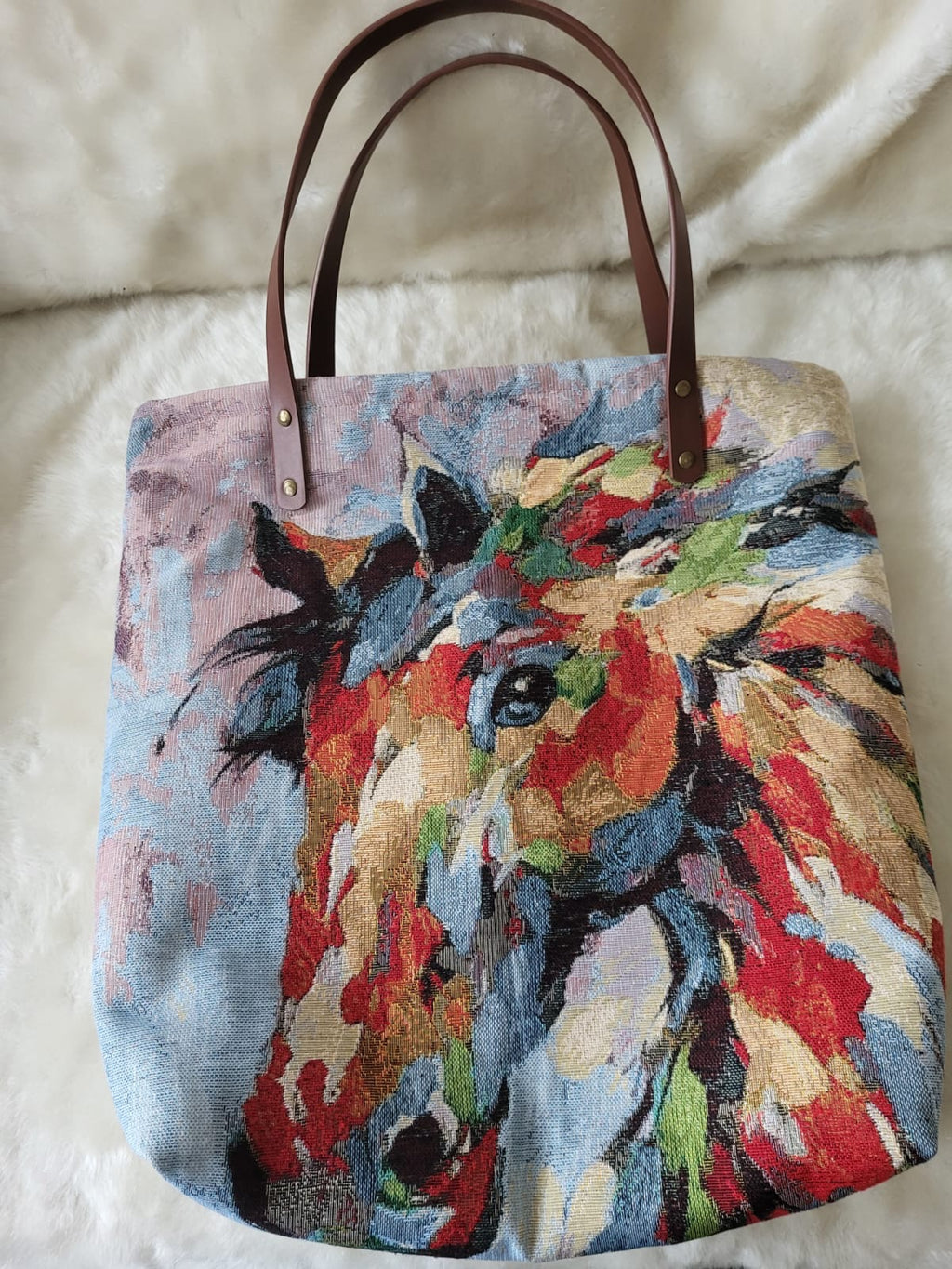 Horse print tapestry tote shopping bag
