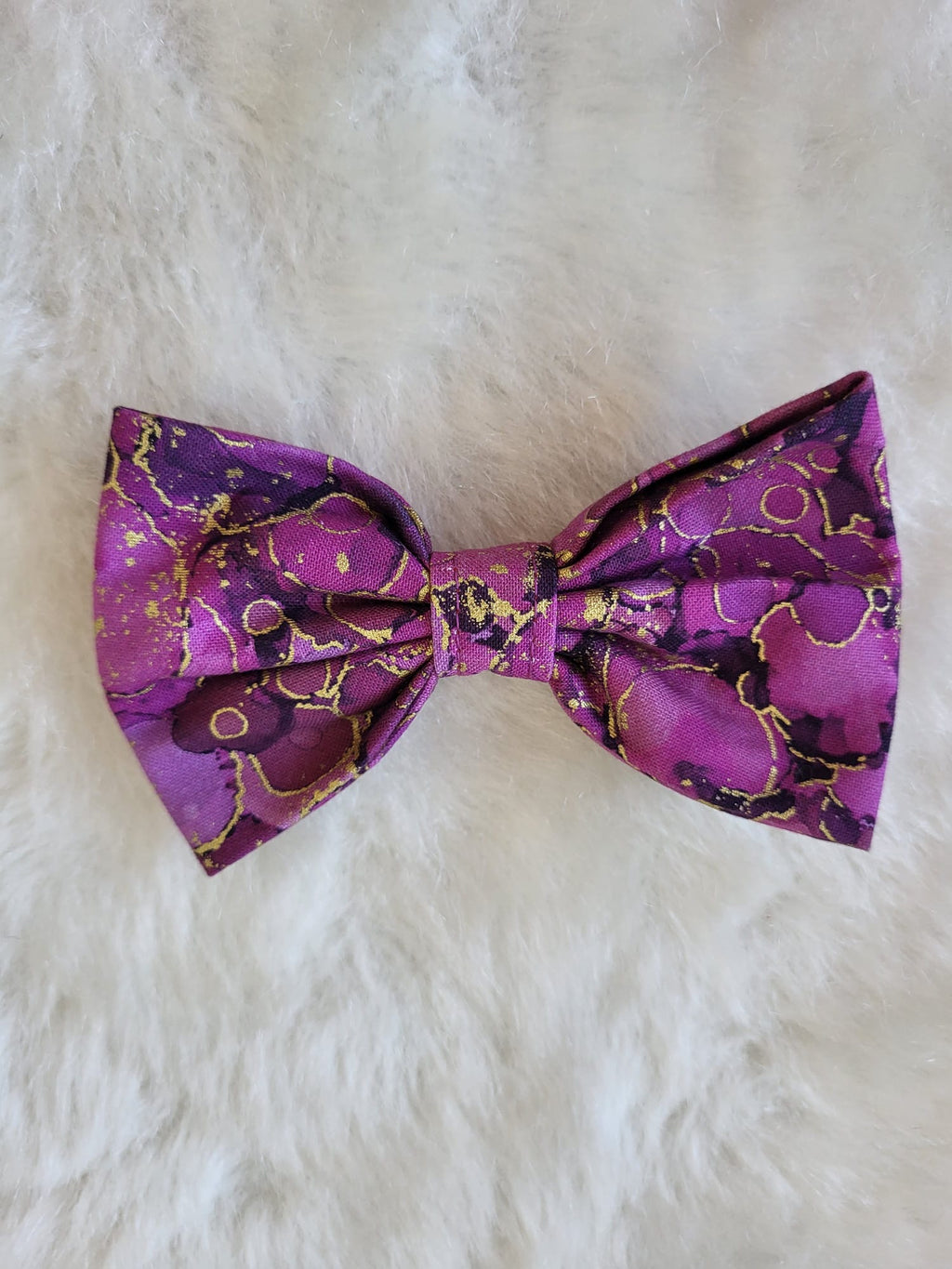 Purple & Gold Marble collar dog bow
