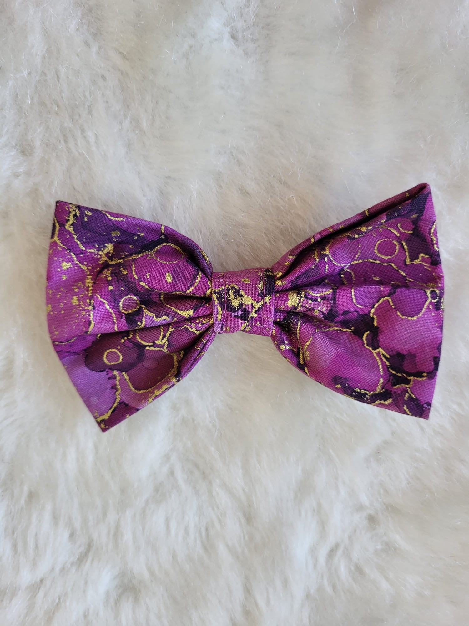 Purple & Gold Marble collar dog bow