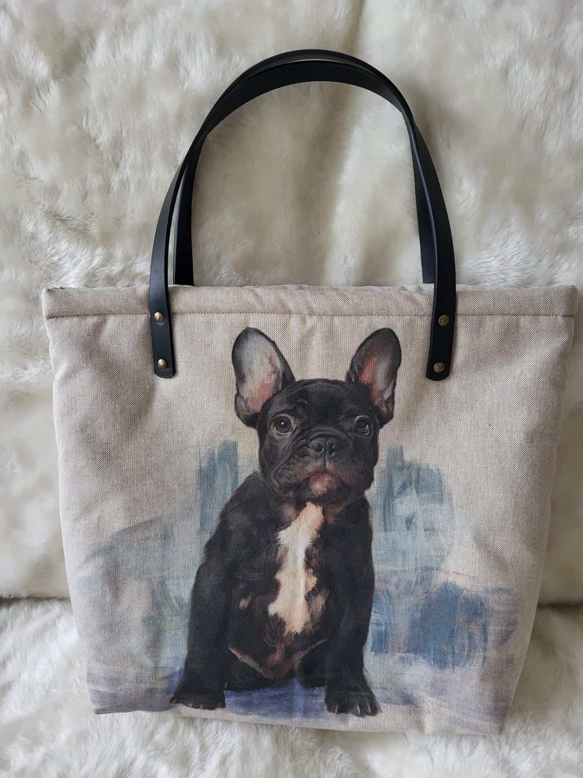 French Bulldog print tote shopping bag