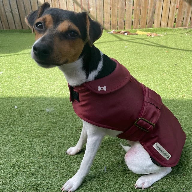 Burgundy Made to Measure Custom Waterproof Fleece Lined Bespoke Dog Coat