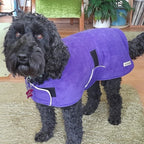 Purple & Lilac made to measure fleece dog coat with harness hole