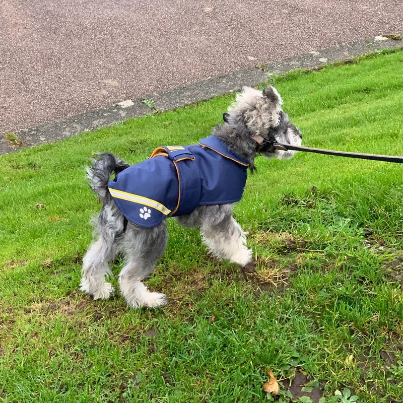 Navy Hi Vis Reflective Made to Measure Custom Waterproof Fleece Lined Bespoke Dog Coat