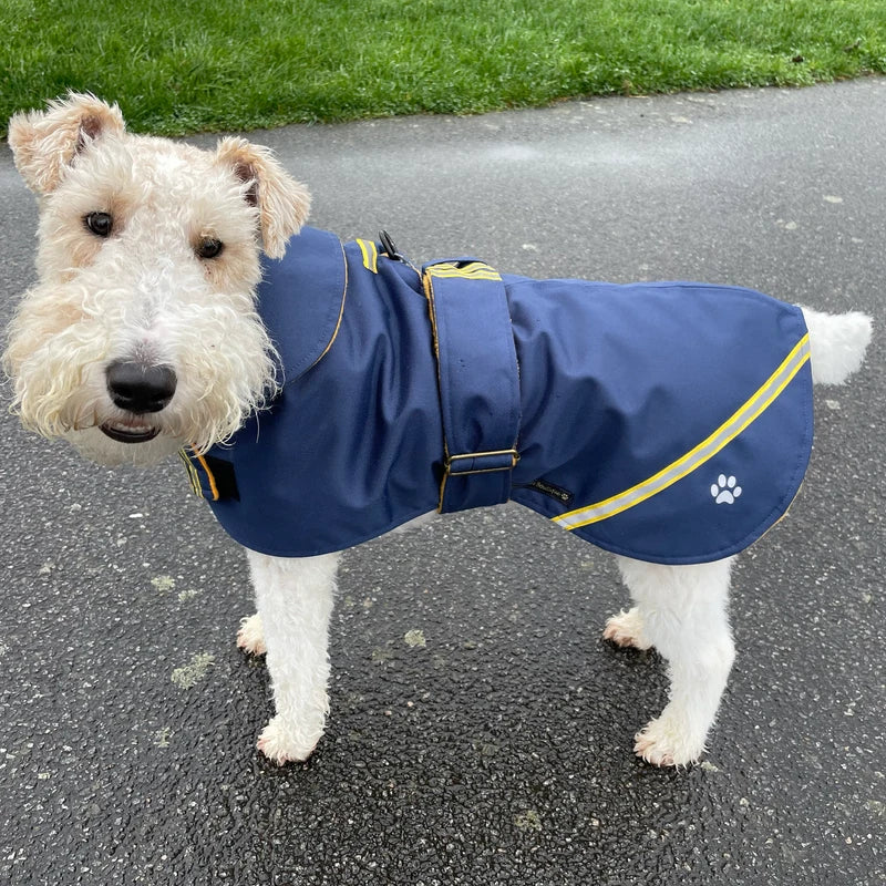 Navy Hi Vis Reflective Made to Measure Custom Waterproof Fleece Lined Bespoke Dog Coat
