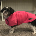 Hot Pink & Navy made to measure fleece dog coat with harness hole