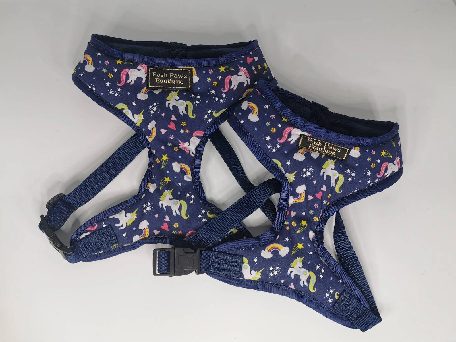 Navy Unicorn Print Dog Harness