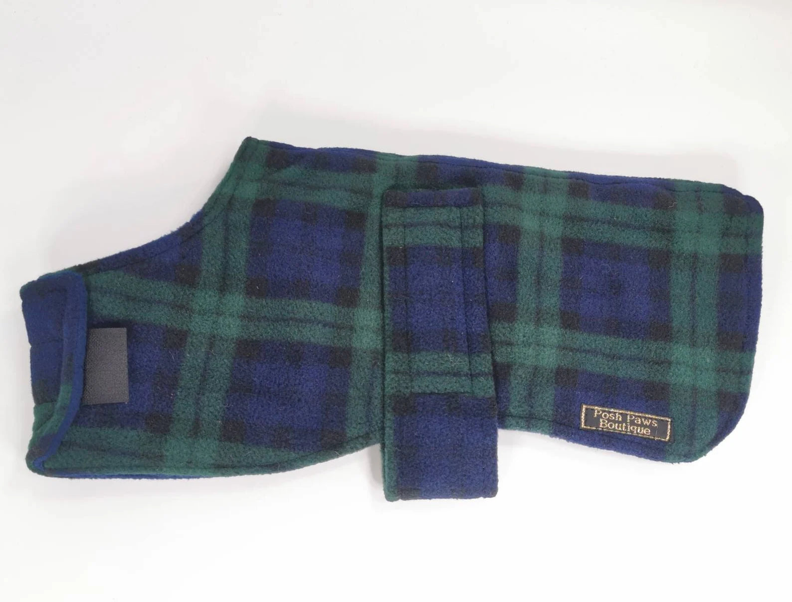 Green Tartan  made to measure fleece dog coat with harness hole