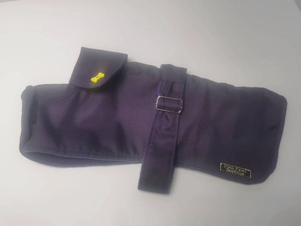 Plum/Purple Made to Measure Custom Waterproof Fleece Lined Bespoke Dog Coat