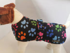 Paw Print made to measure fleece dog coat with harness hole