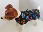 Paw Print made to measure fleece dog coat with harness hole