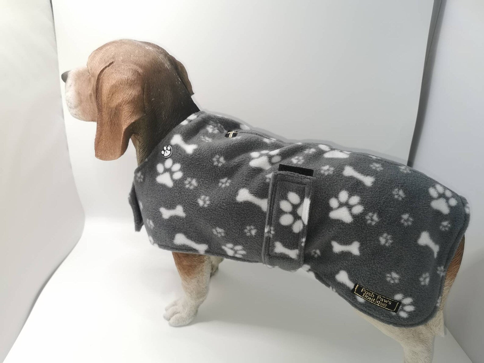 Grey Paws & Bones made to measure fleece dog coat with harness hole