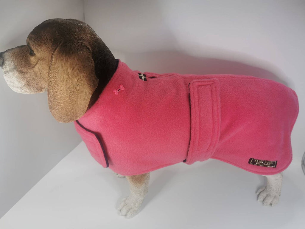 Hot Pink & Navy made to measure fleece dog coat with harness hole