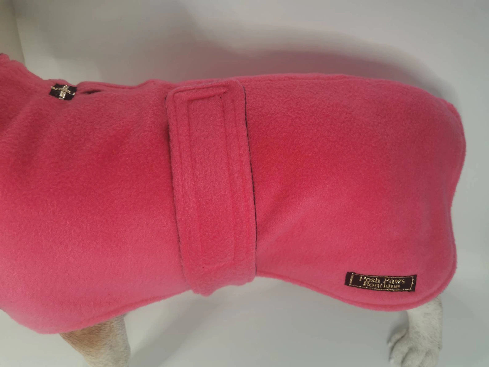Hot Pink & Navy made to measure fleece dog coat with harness hole