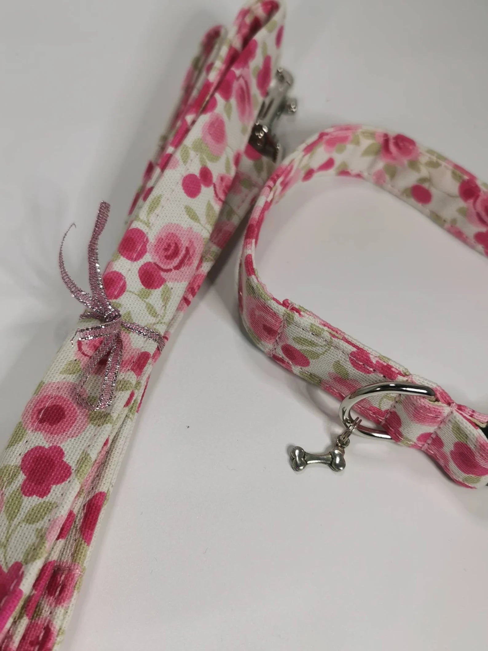 Cerise pink flowers / floral collar & lead set