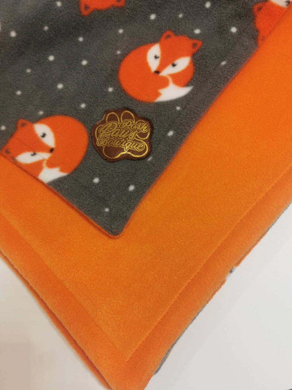 Pet fleece reversible blankets - grey fox & orange