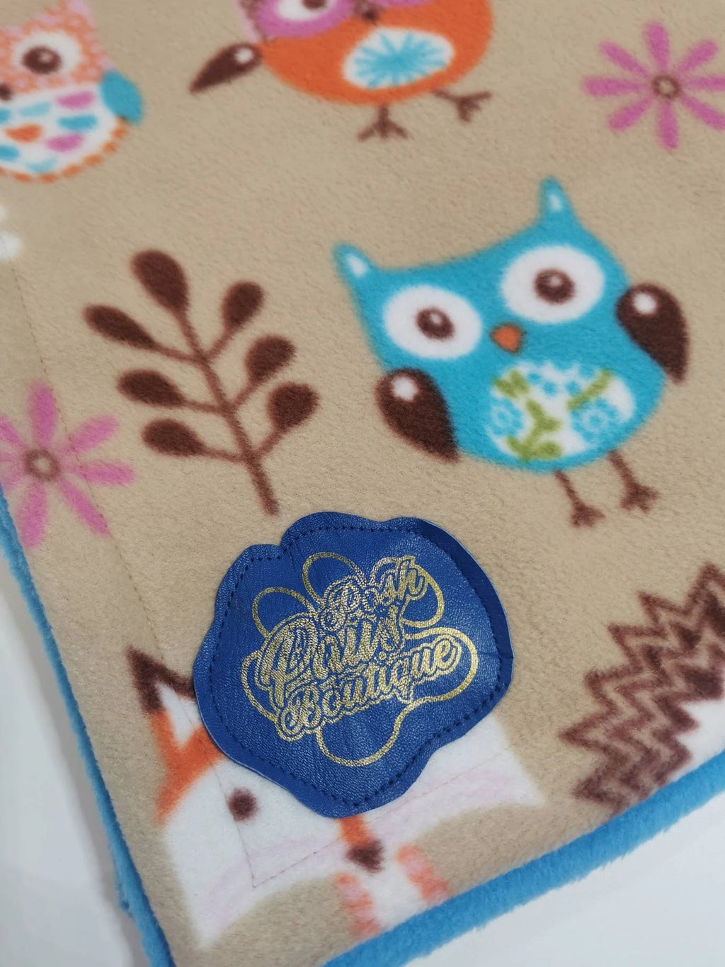 Pet fleece reversible blankets - turquoise woodland animals