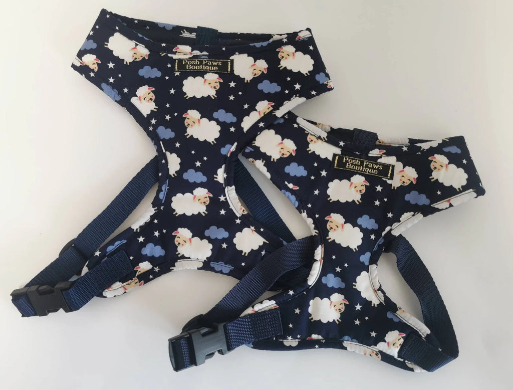 Navy Sheep Print Dog Harness