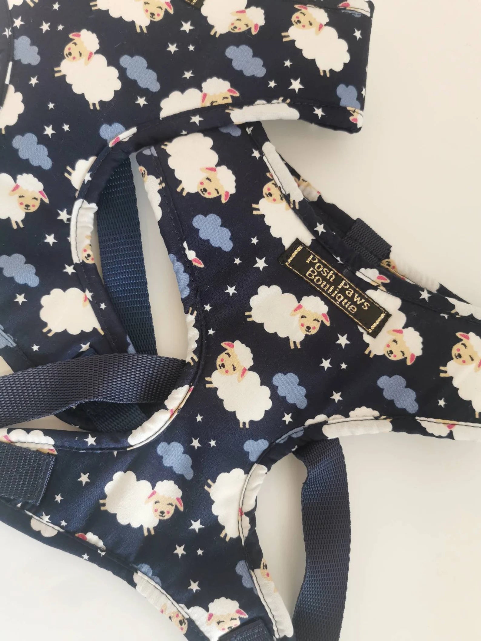 Navy Sheep Print Dog Harness