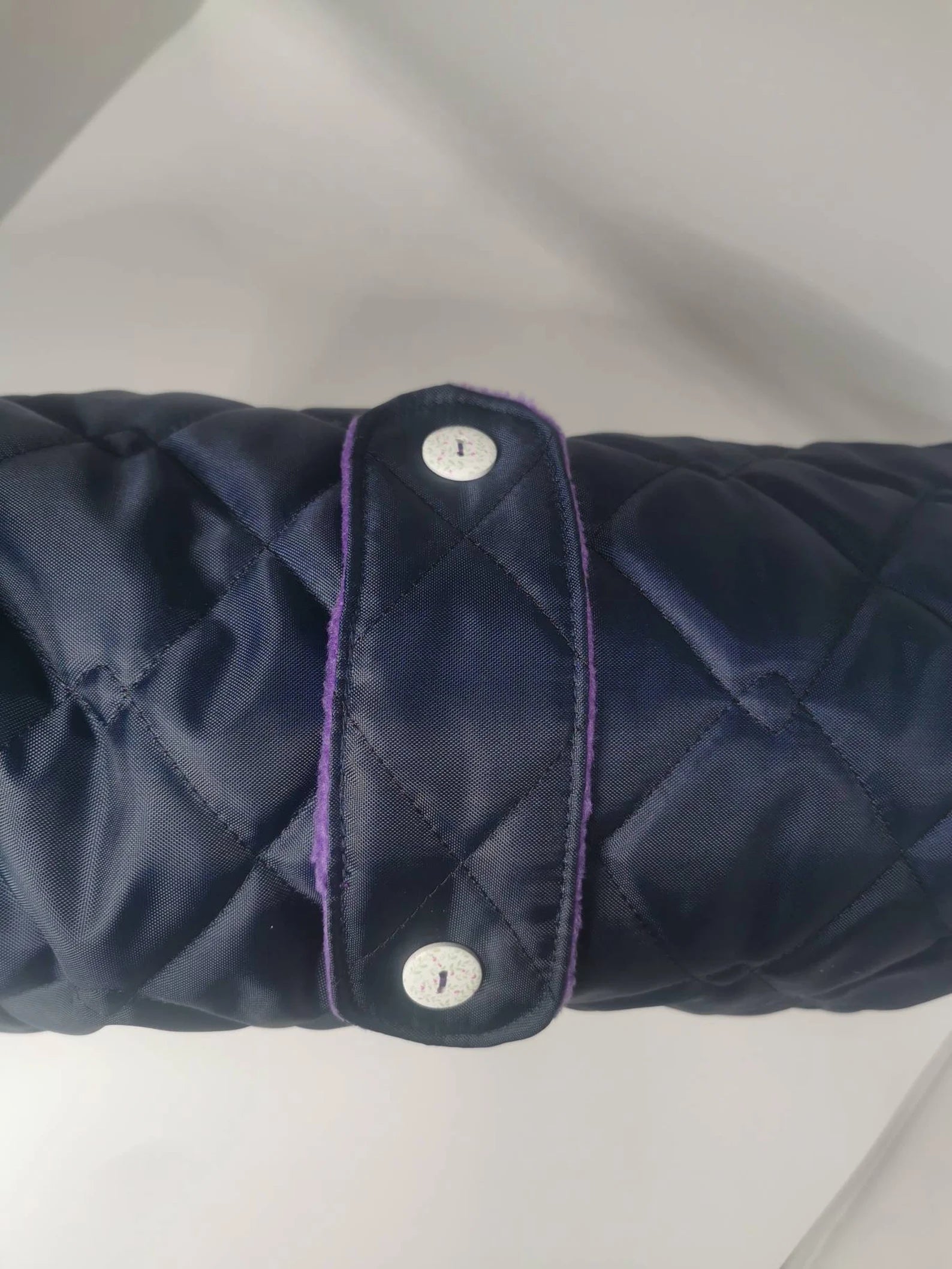 Navy & purple made to measure quilted shower proof bespoke made dog coats