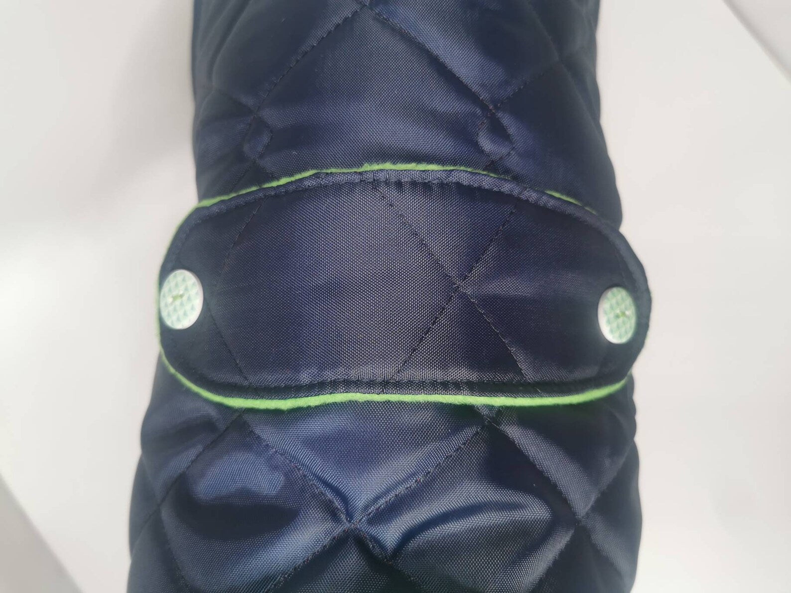Navy & Green made to measure quilted shower proof bespoke made dog coats