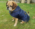 Navy & Mustard made to measure quilted shower proof bespoke made dog coats