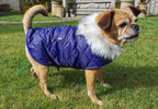 Purple & lilac quilted shower proof bespoke made dog coats with faux fur collar