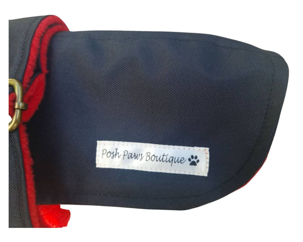 Navy/Red Made to Measure Custom Waterproof Fleece Lined Bespoke Dog Coat