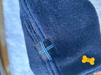 Navy & Mustard made to measure fleece dog coat with harness hole