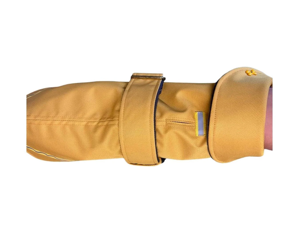 Mustard Hi Vis Reflective Made to Measure Custom Waterproof Fleece Lined Bespoke Dog Coat