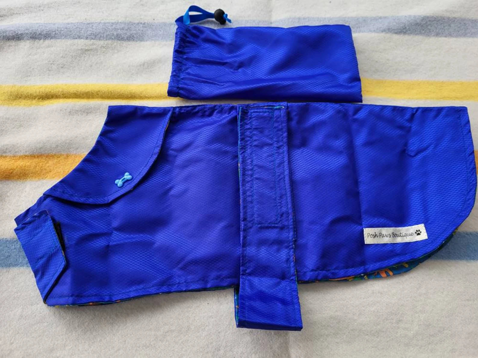 Royal Blue lightweight spring / summer made to measure waterproof handmade dog coat in carry bag