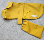 Lightweight spring / summer made to measure waterproof handmade mustard dog coat in carry bag