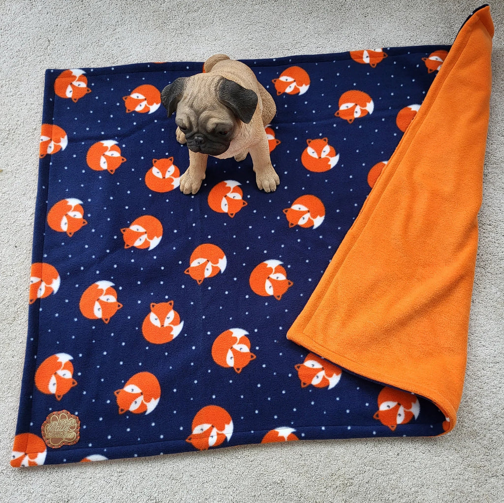 Pet fleece reversible blankets - navy fox & orange