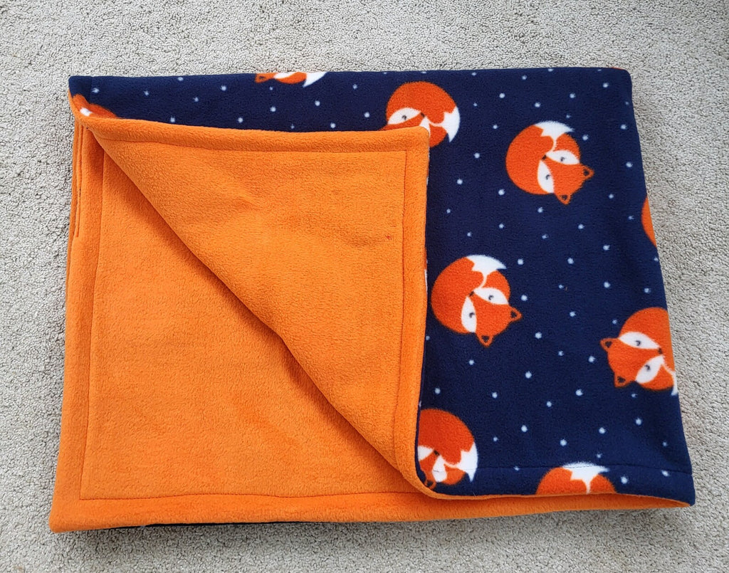 Pet fleece reversible blankets - navy fox & orange
