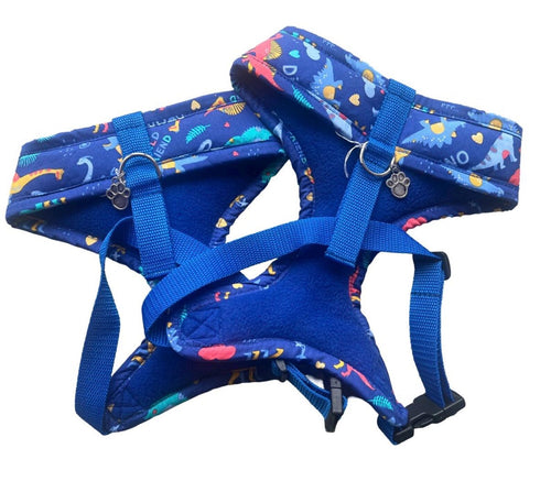 Blue Dinosaur Print Dog Harness