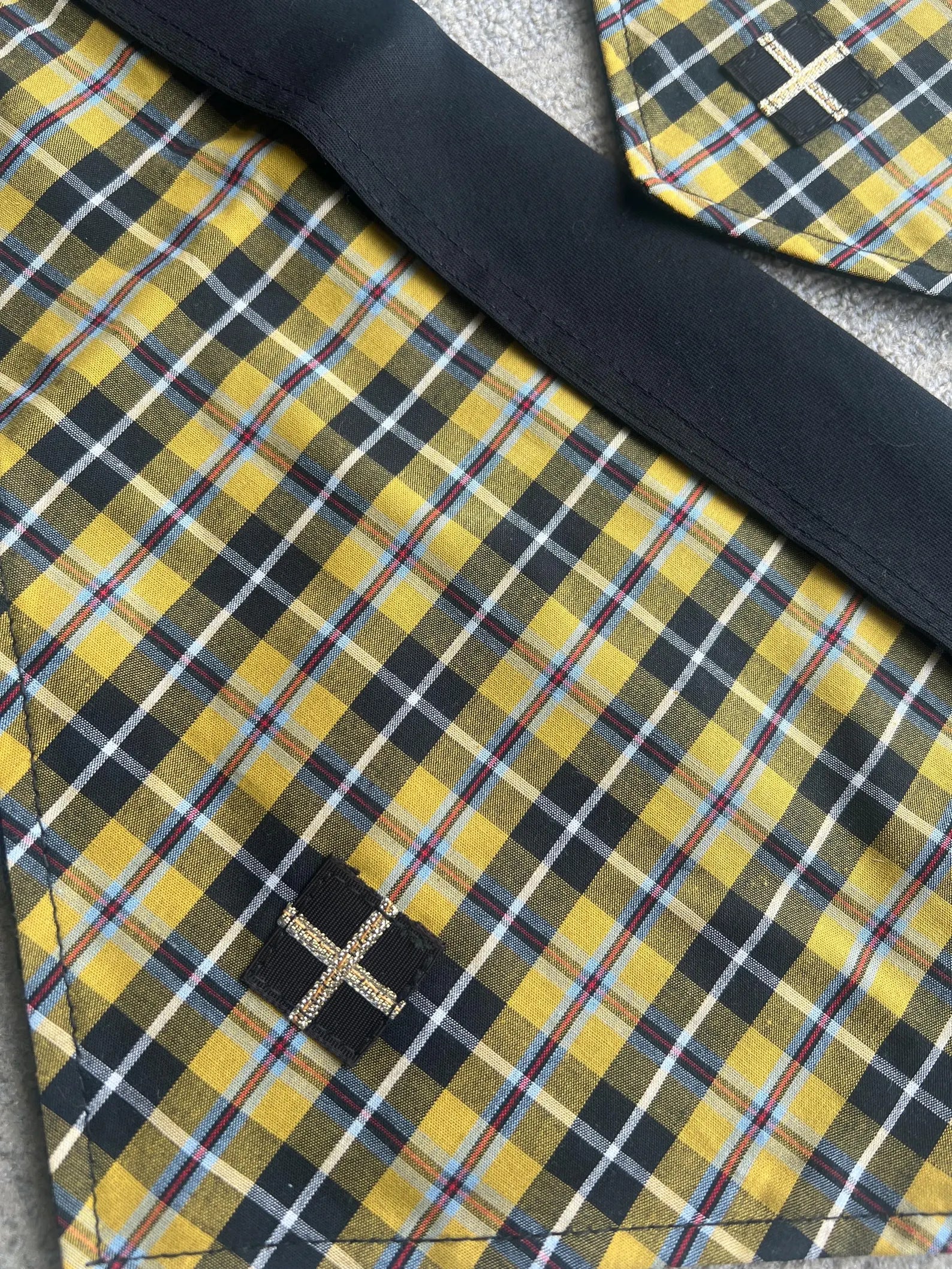 Cornish Tartan tie on cotton lined dog bandanna