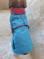 Turquoise with Pink Leather Collar Made to Measure Custom Waterproof Fleece Lined Bespoke Dog Coat