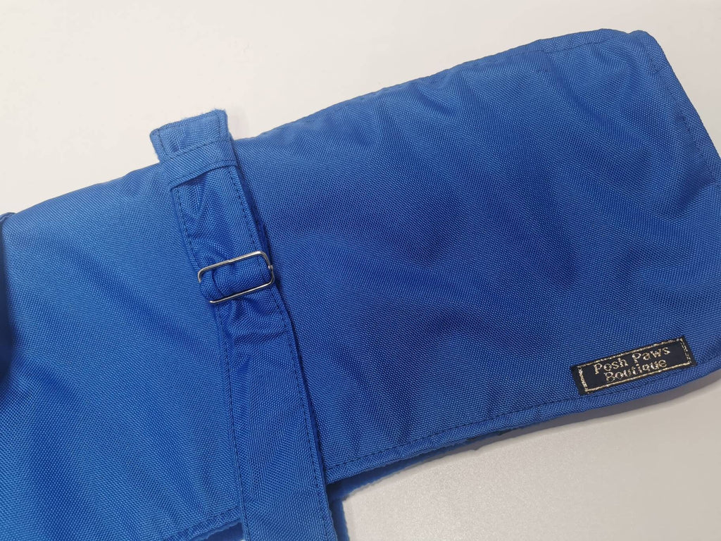 Royal Blue Made to Measure Custom Waterproof Fleece Lined Bespoke Dog Coat