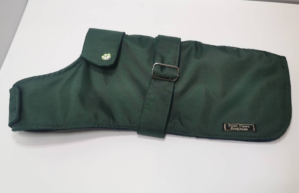 Bottle green Made to Measure Custom Waterproof Fleece Lined Bespoke Dog Coat